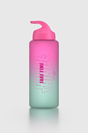 Renga Moly Çift Renk Yazı Desenli 1000 ml Pipetli Mat Tritan Matara 912117 Fuşya-Turkuaz