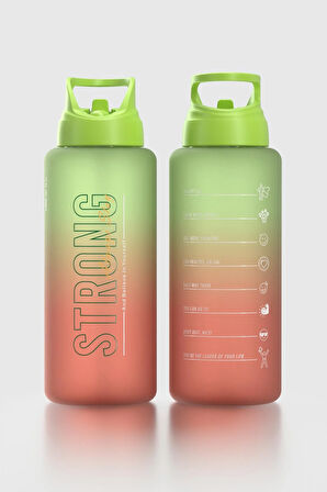 Renga Moly Çift Renk Yazı Desenli 1000 ml Pipetli Mat Tritan Matara 912117 Yeşil-Turuncu