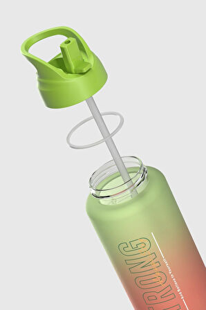 Renga Moly Çift Renk Yazı Desenli 1000 ml Pipetli Mat Tritan Matara 912117 Yeşil-Turuncu