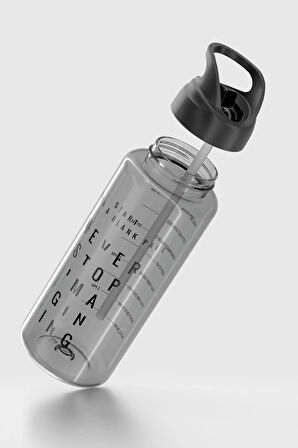 Renga Moly Yazı Desenli 1000 ml Pipetli Tritan Matara 912139 Siyah