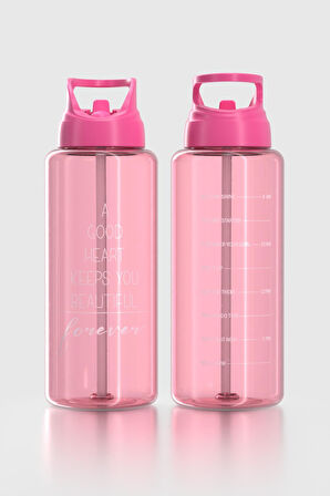 Renga Moly Yazı Desenli 1000 ml Pipetli Tritan Matara 912139 Fuşya