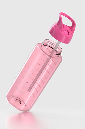 Renga Moly Yazı Desenli 1000 ml Pipetli Tritan Matara 912139 Fuşya