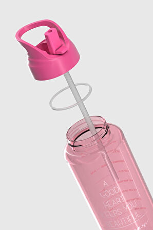 Renga Moly Yazı Desenli 1000 ml Pipetli Tritan Matara 912139 Fuşya