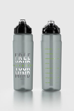 Renga Falcon Yazı Desenli 800 ml Pipetli Tritan Matara 912140 Siyah