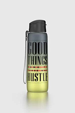 Renga Pera Çift Renk Yazı Desenli 820 ml Askılı Mat Tritan Matara 912134 Siyah-Sarı