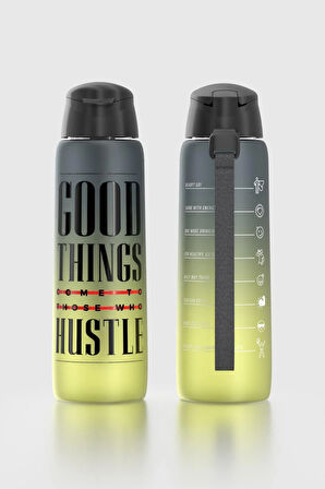 Renga Pera Çift Renk Yazı Desenli 820 ml Askılı Mat Tritan Matara 912134 Siyah-Sarı