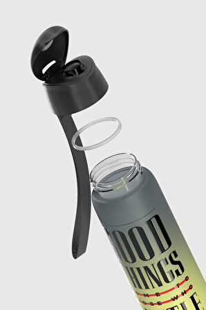 Renga Pera Çift Renk Yazı Desenli 820 ml Askılı Mat Tritan Matara 912134 Siyah-Sarı