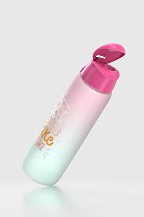 Renga Pera Çift Renk Yazı Desenli 820 ml Askılı Mat Tritan Matara 912134 Fuşya-Turkuaz