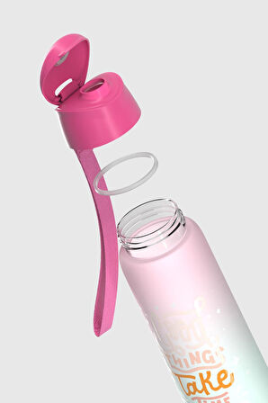 Renga Pera Çift Renk Yazı Desenli 820 ml Askılı Mat Tritan Matara 912134 Fuşya-Turkuaz