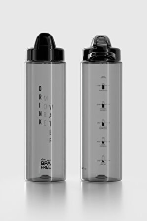 Renga Lidya Yazı Desenli 630 ml Tritan Matara 912033 Siyah