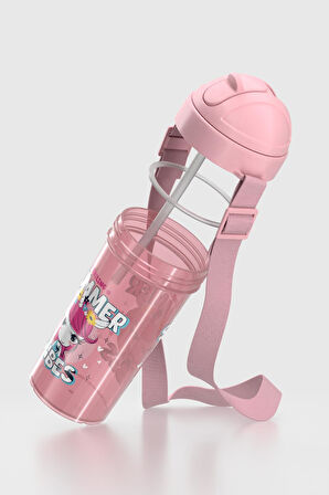 Renga Cosmo Desenli 415 ml PP Pipetli Çocuk Matara 912146 Pembe