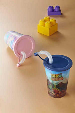 Renga Layt Kids Desenli 420 ml Pipetli PP Bardak 142025 Mavi
