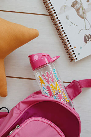 Renga Lidya Yazı Desenli 500 ml Tritan Çocuk Matara 912036 Pembe