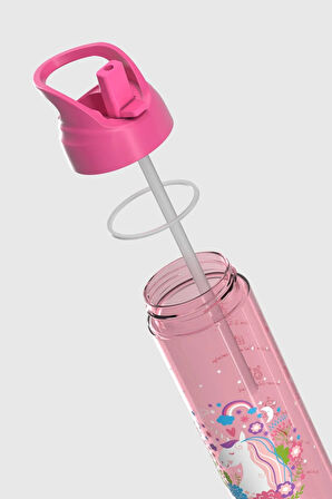 Renga Moly Desenli 630 ml Pipetli Tritan Çocuk Matara 912172 Pembe