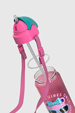 Renga Sonic Air Desenli 500 ml Askılı Pipetli Mat Tritan Çocuk Matara 912119 Pembe