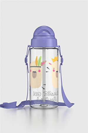 Renga Migo Desenli 500 ml Askılı Pipetli Tritan Çocuk Matara 912008 Lila