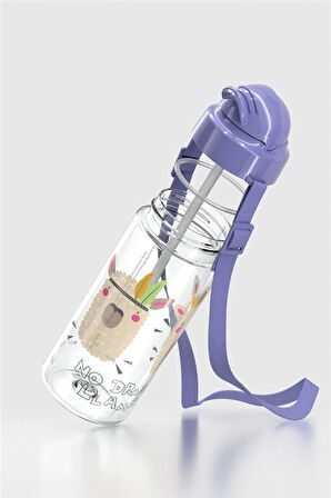 Renga Migo Desenli 500 ml Askılı Pipetli Tritan Çocuk Matara 912008 Lila