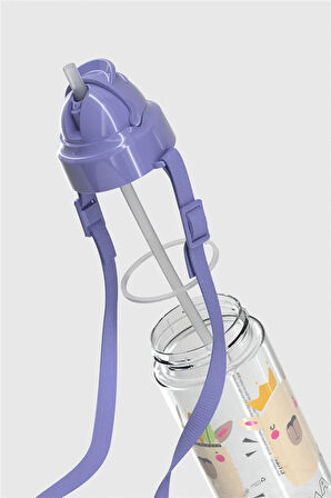 Renga Migo Desenli 500 ml Askılı Pipetli Tritan Çocuk Matara 912008 Lila