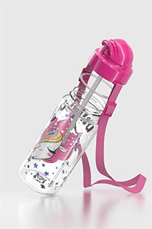 Renga Migo Desenli 500 ml Askılı Pipetli Tritan Çocuk Matara 912008 Pembe