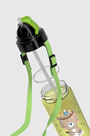 Renga Migo Soft Touch Desenli 500 ml Askılı Pipetli Tritan Çocuk Matara 912142 Yeşil