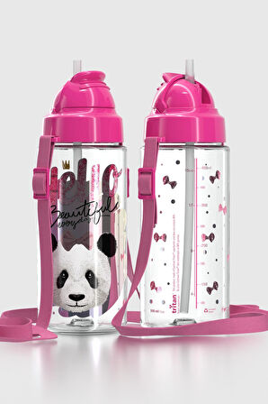 Renga Migo Desenli 500 ml Askılı Pipetli Tritan Çocuk Matara 912004 Pembe