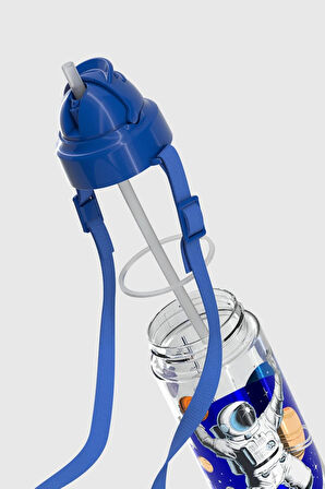 Renga Migo Desenli 500 ml Askılı Pipetli Tritan Çocuk Matara 912004 Mavi