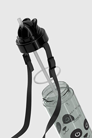 Renga Taffy Desenli 500 ml Askılı Pipetli Tritan Çocuk Matara 912080 Siyah