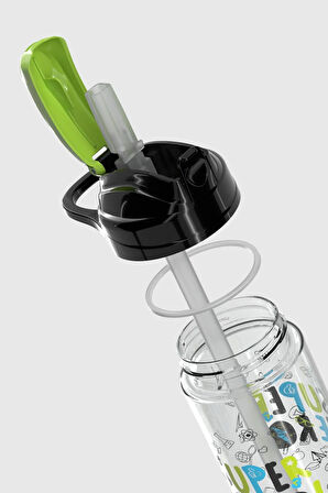 Renga Falcon Süper Hero Desenli 500 ml Pipetli Tritan Çocuk Matara 912037 Siyah