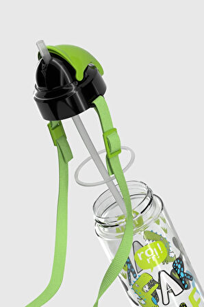 Renga Sonic Air Desenli 500 ml Askılı Pipetli Tritan Çocuk Matara 912058 Siyah-Yeşil