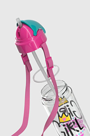 Renga Sonic Air Desenli 500 ml Askılı Pipetli Tritan Çocuk Matara 912058 Pembe-Mint