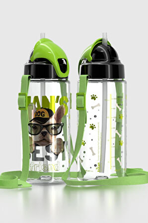 Renga Sonic Air Köpek Desenli 500 ml Askılı Pipetli Tritan Çocuk Matara 912059 Siyah-Yeşil