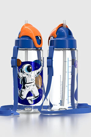 Renga Sonic Air Astronot Desenli 500 ml Askılı Pipetli Tritan Çocuk Matara 912059 Mavi-Turuncu