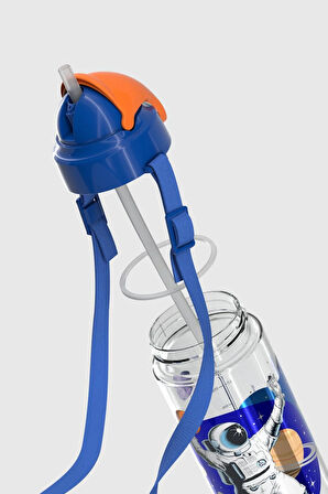 Renga Sonic Air Astronot Desenli 500 ml Askılı Pipetli Tritan Çocuk Matara 912059 Mavi-Turuncu