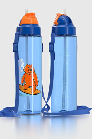 Renga Migo Desenli 630 ml Askılı Pipetli Tritan Çocuk Matara 912143 Mavi