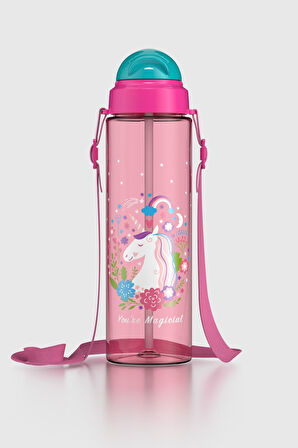 Renga Migo Desenli 630 ml Askılı Pipetli Tritan Çocuk Matara 912143 Pembe