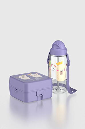 Renga Leya Lama Desenli PP Çocuk Beslenme Kabı ve Suluk Seti 192013 Mor