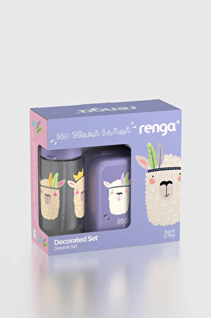 Renga Leya Lama Desenli PP Çocuk Beslenme Kabı ve Suluk Seti 192013 Mor