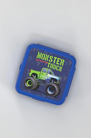 Renga Leya Monster Truck Desenli PP Çocuk Beslenme Kabı ve Suluk Seti 192013 Mavi