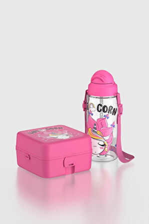 Renga Leya Unicorn Desenli PP Çocuk Beslenme Kabı ve Suluk Seti 192013 Pembe