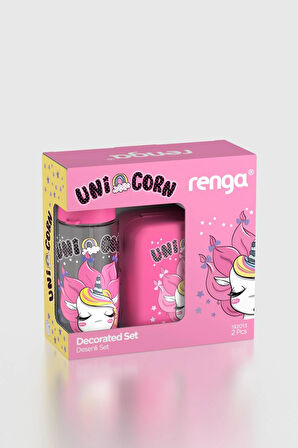 Renga Leya Unicorn Desenli PP Çocuk Beslenme Kabı ve Suluk Seti 192013 Pembe
