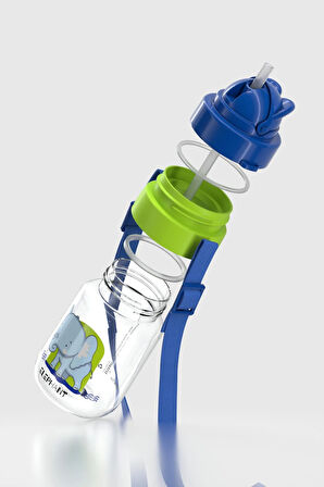 Renga Taffy Desenli 330 ml Askılı Pipetli Tritan Bebek Suluk 222056 Mavi