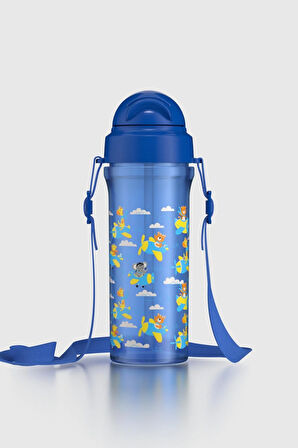 Renga Migo Ayıcık Desenli 300 ml Askılı Pipetli PP Bebek Suluk 912013 Mavi