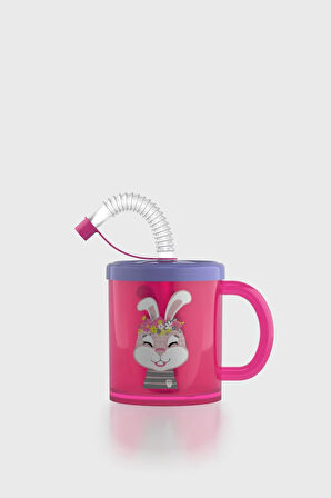 Renga Ruby Tavşan Desenli 210 ml Pipetli Kulplu PP Bebek Bardağı 142003 Pembe-Mor