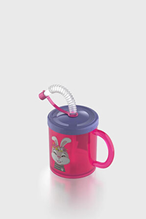 Renga Ruby Tavşan Desenli 210 ml Pipetli Kulplu PP Bebek Bardağı 142003 Pembe-Mor