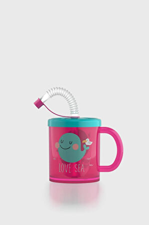 Renga Ruby Love Sea Desenli 210 ml Pipetli Kulplu PP Bebek Bardağı 142003 Pembe-Turkuaz