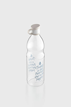 Renga Zen Yazı Desenli 1000 ml Cam Şişe 182049 Bej