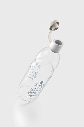 Renga Zen Yazı Desenli 1000 ml Cam Şişe 182049 Bej