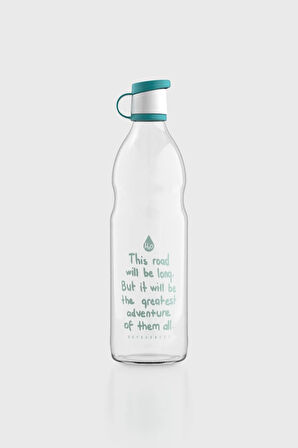 Renga Zen Yazı Desenli 1000 ml Cam Şişe 182049 Turkuaz