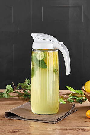 Renga Beluga 1500 ml Bej Kapaklı Gravürlü Cam Sürahi 111021