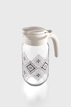 Renga Beluga Desenli 1000 ml Bej Kapaklı Cam Sürahi 112027